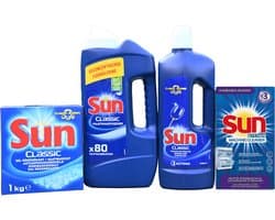 Sun vaatwasmiddelen set - 1kg vaatwaszout - vaatwaspoeder 1,36kg - glansspoelmiddel 750ML - vaatwasreiniger