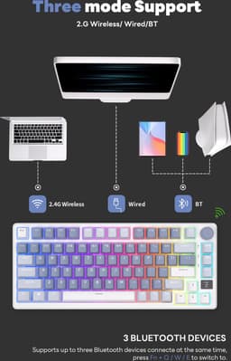 Royal Kludge RKM75 - RGB Mechanisch Gaming Toetsenbord - Met Display - Foam Touch - Phantom Black - Bluetooth - Hot Swappable Switch - Brown Switches - Inclusief Stofkap — thumbnail 2