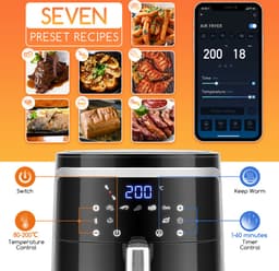 Aigostar Cube Smart - Airfryer XXL - Heteluchtfriteuse - 7 Liter - App Connect - 1900W - 360 Graden Hete Lucht Circulatie - 7 in 1 kookfuncties - Zwart — thumbnail 2
