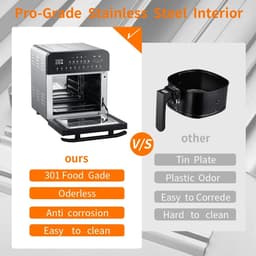 Biolomix - 15L - Airfryer - 11 in 1 - Multifunctionele Elektrische Oven - 1700 Watt - Led Touchscreen - Met Venster - Air Fryer - RVS - Zilver — thumbnail 2