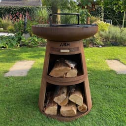 ASH - Horizon - Cortenstaal - Buitenkoken - Plancha Bakken - Plancha BBQ - Buitenkeuken - Met houtopslag - Roest - Vuurschaal met kookopties — thumbnail 1