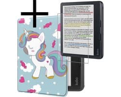 Hoes Geschikt voor Kobo Libra Colour Hoesje Bookcase Cover Book Case Hoes Sleepcover Met Screenprotector - Eenhoorn