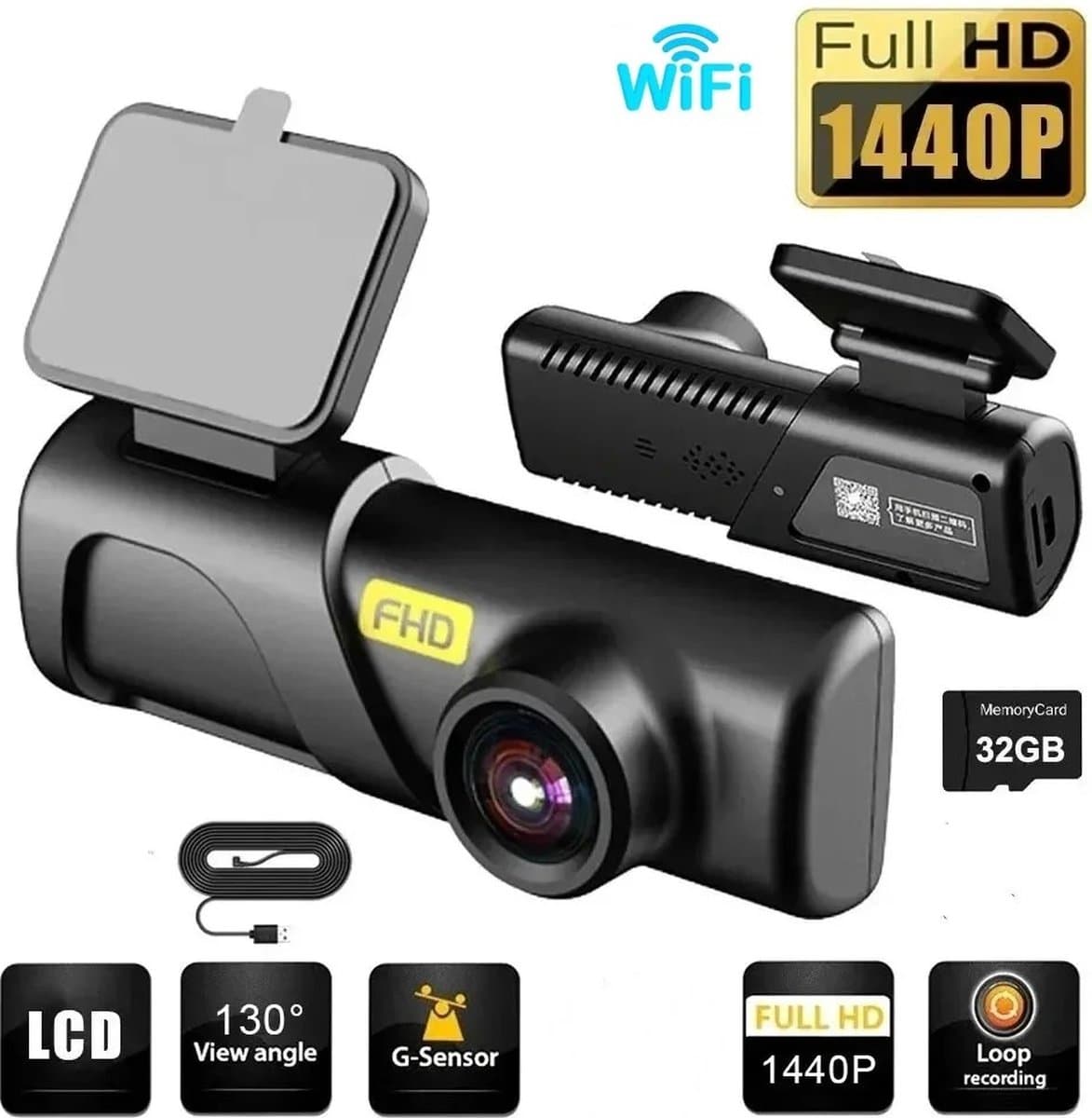 Dashcam - Auto Dashcam 2K - Met Wifi en Bluetooth - Motion Detection - Voice Assist - Nachtzicht - Crash Detection - Parkeerbewakingssensor — afbeelding 1