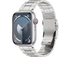 By Qubix - Geschikt voor Apple Watch bandje - Titanium Premium Link bandje - Zilver - Geschikt voor Apple Watch 44mm / 45mm / 46mm / 49mm (Ultra 1,2 en 3) - Smartwatch bandje