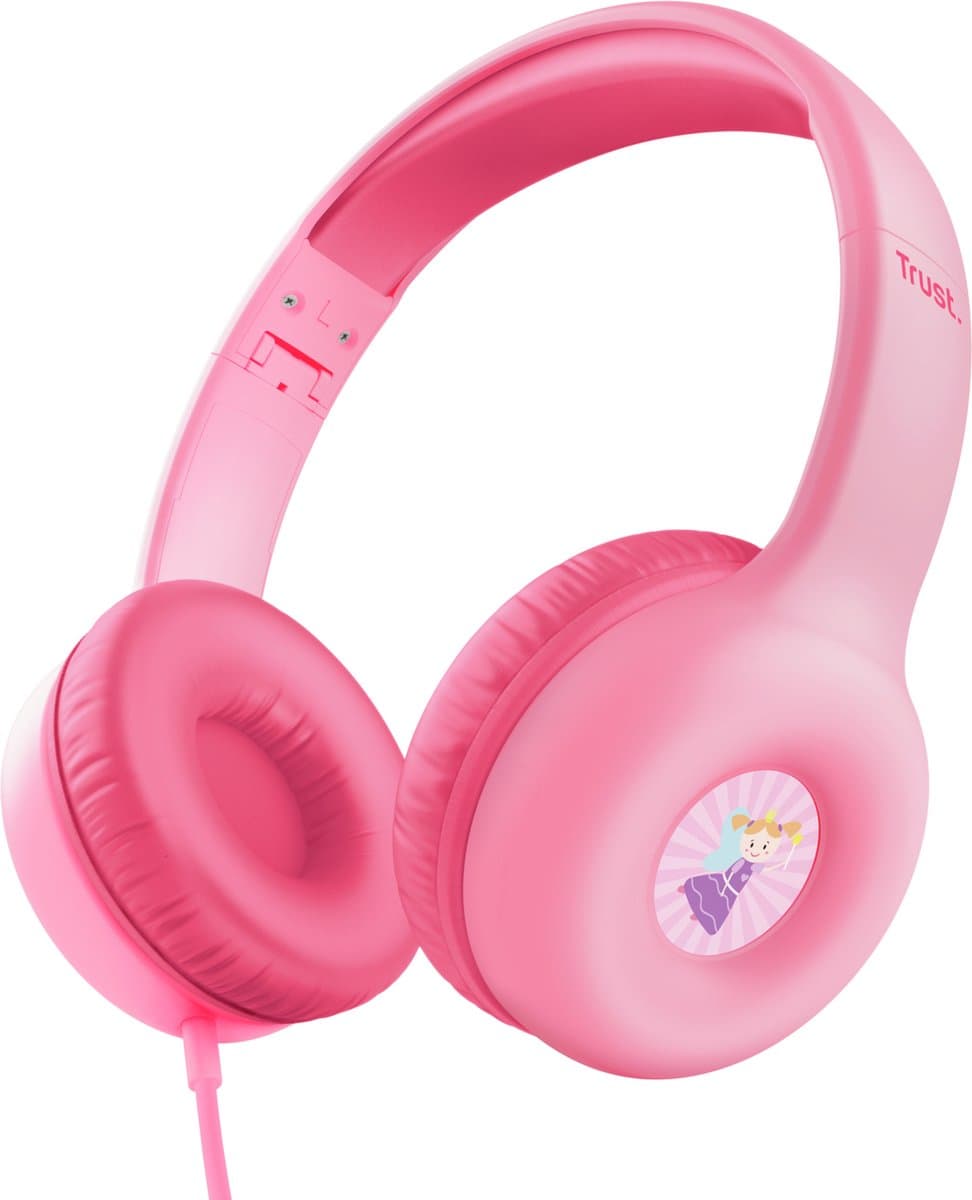 Trust Nouna - Koptelefoon voor kinderen - Bedraad - Incl. Stickers - Roze — afbeelding 1