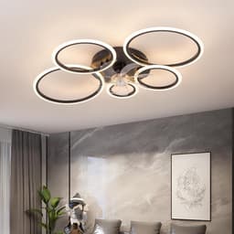 LuxiLamps - 5 Ringen Plafondventilator - Zwart - 6 Snelheden - Dimbaar Met Afstandsbediening en APP - Moderne Cirkel Ventilator Licht — thumbnail 5