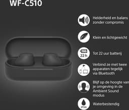 Sony WF-C510 koptelefoons - Hoogwaardig geluid， instelbare EQ， comfortabel ontwerp， 22 uur batterijduur， snelladen， Bluetooth Multipoint-verbinding， Ambient Sound-modus， Spotify Tap， IPX4-classificatie - Zwart — thumbnail 3