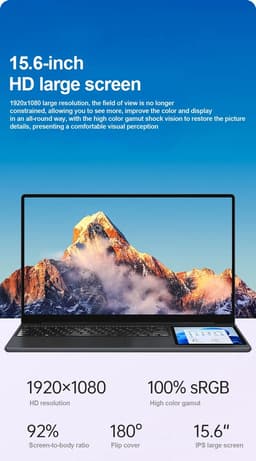 Elementkey TrueVision Lite - 15.6 Inch Laptop Met 7 Inch Tablet Scherm - 12th Gen N100 Processor – Windows 11 Pro – 16GB RAM – 1TB SSD - Zilver — thumbnail 4
