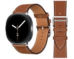 Stravo Premium Slank Leren Bandje - Geschikt voor Samsung Galaxy Watch 8 40mm / Samsung Galaxy Watch 8 44mm / Galaxy Watch 8 Classic 46mm Dun Leather Horlogebandje van Echt Leer met RVS Gesp voor Samsung smartwatches - Leer - Bruin