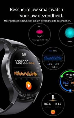 DrPhone ChronaX Smartwatch – 1.35” HD Retina Display – Bluetooth Bellen – SpO₂ Saturatie – Hartslag – Bloeddruk – Lichaamstemperatuur – HRV – Ademhalingsoefeningen – Rekenmachine – Voice Assistant – Telefoonzoeker – 200+ Sportmodi — thumbnail 2