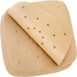 Allecto plus - 100 Stuks Air Fryer Papieren Liners 15cm Niet-klevend Waterdicht Oliebestendig Vierkant Voor Steamer Air Fryer Magnetron Oven (Bruin Geperforeerd) — thumbnail 1