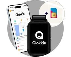 Qlokkie Kiddo Slim 2 Zwart – GPS horloge kind – Smartwatch kinderen – GPS tracker kind met nauwkeurige locatiebepaling – GPS horloge met simkaart – Videobellen – SOS functie – Stel veilige zones in – Waterdicht IP68