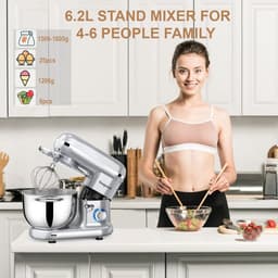 Krachtige 1500W Keukenmachine met 6 Snelheden en 6.2QT Kom voor Bakken — thumbnail 2