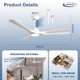 Rechthoekige Vleugelwiel Ventilator met Verlichting - 52 Inch (132 cm) — thumbnail 3