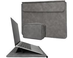 Hoes Geschikt voor Apple Macbook 13" 14" 15" Laptop/Notebook/Ideapad Case – Cover met standaardfunctie en extra tasje – Laptoptas beschermhoes grijs