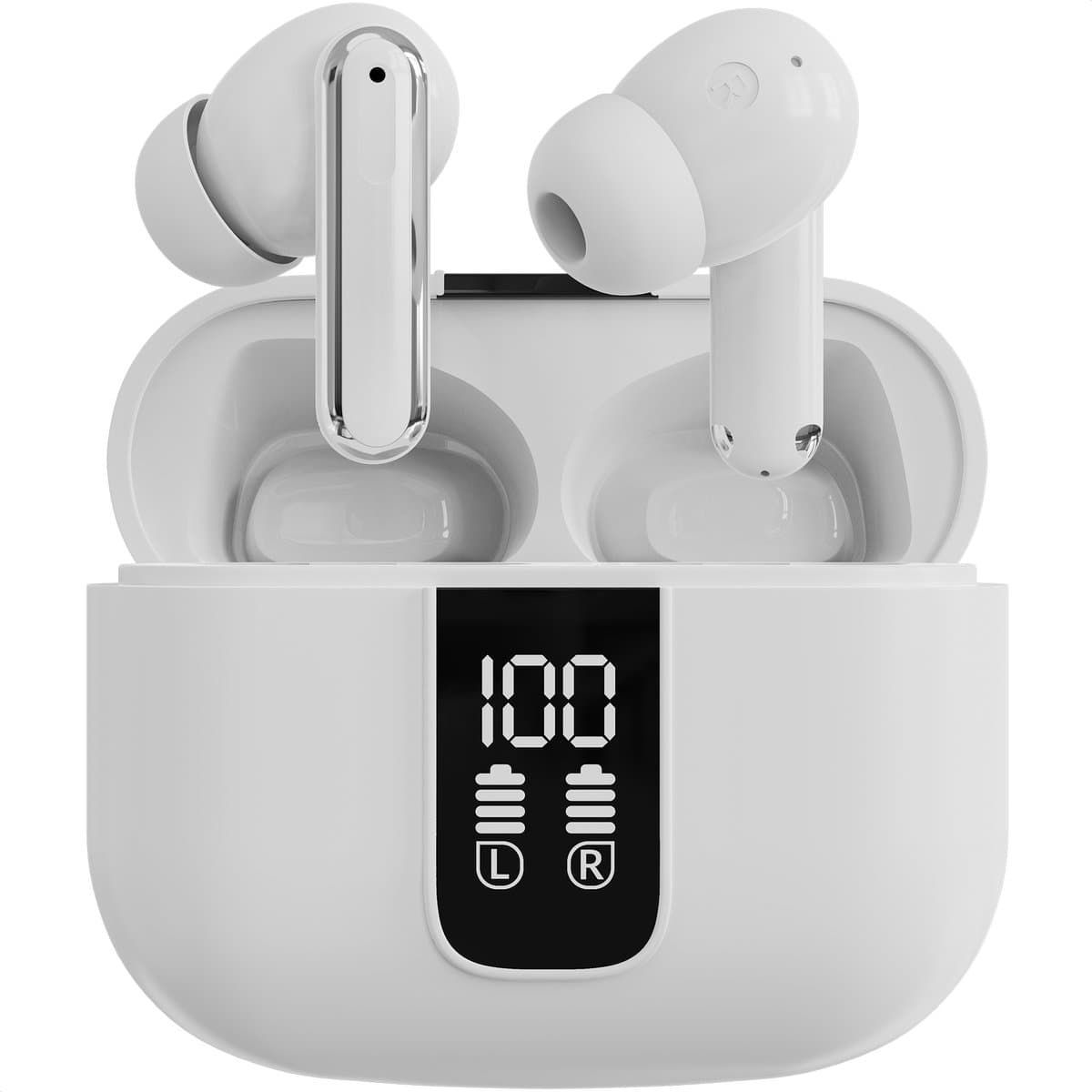 Strex Draadloze Oordopjes met Noise Cancelling - Bluetooth 5.3 - LED Display - Draadloze Oortjes Sport met Bluetooth - Wit — afbeelding 1