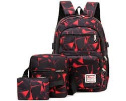 Rugzak - Set van 3 - Schooltas 46*33*20cm - Schoudertas 20*5*22cm - Etui 18*2*12cm - Rugzak voor basisschool - Geschikt voor tieners, meisjes, jongens, tieners - Lichtgewicht schoolrugzak - Reisrugzak voor laptop - Casual rugzak