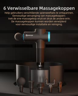 Gloovon® Massage Gun & Massagepistool - Krachtige 12kg Stall Force met AI Smart-Hit - 6 Opzetstukken & LCD Scherm - Draadloos - Zwart — thumbnail 4