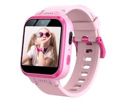 Peysaitr - Kinder Smartwatch - Inclusief 7 puzzelspellen - Touchscreen 1.54 inch - HD Dual Camera - Multifunctioneel - Kerstcadeaus - Verjaardagscadeau - Roze - 1 stuk