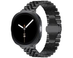 Stravo 5-rij schakels metalen bandje – Geschikt voor Samsung Galaxy Watch 8 40mm / Samsung Galaxy Watch 8 44mm / Galaxy Watch 8 Classic 46mm – Premium RVS horlogeband met vlindersluiting voor Samsung smartwatches – inclusief inkortset (Zwart)