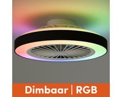 Plafondventilator met Verlichting - Plafondlamp Ventilator - Plafonniere - LED RGBW - Tuya Wifi Smart - Afstandsbediening - ⌀ 50cm - Zwart