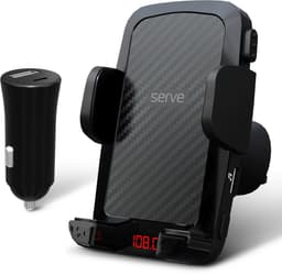 Serve FM Transmitter & Telefoonhouder Auto - Bluetooth Carkit voor Muziek - Telefoonhouders Auto Accessoires - Ventilatie Houder — thumbnail 1