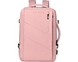 Caimco Nexus Rugzak met USB Oplaadpoort & Laptopvak – Uitbreidbare Waterafstotende Backpack – 15.6 inch Laptop Rugtas voor School, Werk & Reizen – Roze