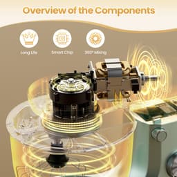 Royal Swiss® - Keukenmachine Keukenrobot met Mengkom 5L - 1500W Planetair Mengsysteem - 10 Snelheden + Pulse - RVS Mengkom - Mintgroen — thumbnail 2