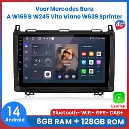 Awesafe Autoradio 6GB+128GB met Carplay en Android auto - Geschikt voor Mercedes Benz A, B, V klasse, Vito, Viano Sprinter en Vw Volkswagen Crafter 2004-2017 - Radio scherm met Navigatie GPS - 8 Kern V1PRO Versie - Draadloos Apple Carplay & Android — thumbnail 1