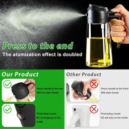 Sprayer - Olijfolie Sprayer, Glazen Olie Spray Fles, Keuken Olie Spray, Grill Accessoires - Oliepomp, Geschikt voor Airfryer Spray Fles, Keuken, Kookspray, Zwart — thumbnail 2