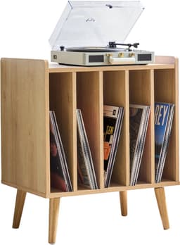 ACAZA LP Opbergsysteem - LP Houder - Lichte Eik - 56,5 x 39 x 66 cm (L x B x H) - Platenspeler Meubel - Vinyl Opbergsysteem - Platenrek - Platenkast - Platenhouder - 110 Platen — thumbnail 1
