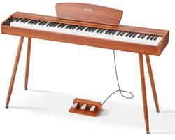 VEVOR Digitale Piano, 88 Toetsen Volledig Gewogen, Aanslaggevoelig Elektrisch Pianotoetsenbord met Muziekstandaard, Drievoudig Pedaal, Voeding, 280 Toetsen, Ondersteunt Draadloze Verbinding, voor Beginners, Houtkleur