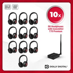 10 Draadloze Koptelefoons voor Groepen + Oplaadbare T70 Zender | Origineel Dolly Digital® | Silent Disco | Koptelefoons voor groepen | Complete set — thumbnail 1
