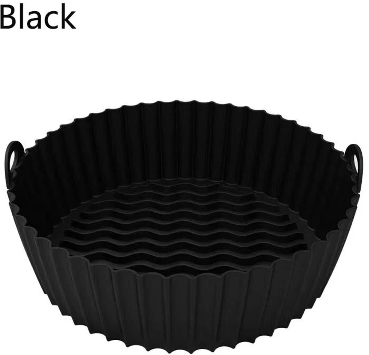 Herbruikbare siliconen airfryer-binnenbak van 19 cm; hittebestendig en eenvoudig te reinigen siliconen airfryermandje; ronde siliconen airfryerpan voor 3 tot 5 liter; airfryer-ovenaccessoire (zwart). — afbeelding 1