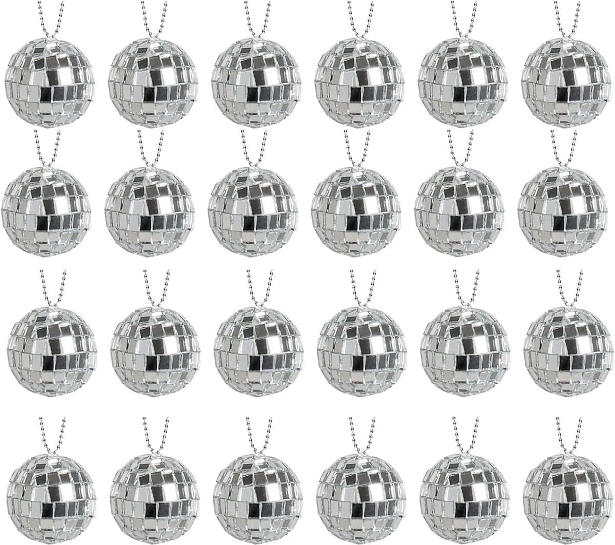 Discobal ø 2cm - 24 Stuks - Discobol - Spiegelbol - Met Touwtje - Klein Kerstballen - Disco Bal Bol - Kinderkamer - Feestje Discolamp Decoratie - Space Planeet Festival - Geschikt Voor Dj, Club, Kerstmis, Valentijnsdag En Andere Gelegenheden - Zilver — afbeelding 1