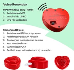 Voice Recorder - Upload MP3 (16MB) & Spreek in met Ingebouwde Microfoon (60s) - Sprekend hart voor Knuffel of Cadeau - Neem je stem op muziek op - Message in a Cuddle — thumbnail 5