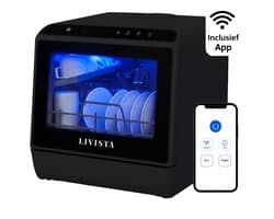 Livista Mini Vaatwasser incl APP - Vaatwasser - Vaatwasser Vrijstaand - Afwasmachine - Camping Vaatwasser - Zwart