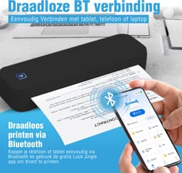 Impressora Térmica® - Thermische A4 printer - Mini Printer voor Mobiel/Tablet/Laptop - 304 DPI - Pocket Printer - Tattoo printer - Inclusief twee rollen thermisch papier - Zwart — thumbnail 3
