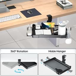 Rotating Clamp Desk Organizer - 360° Organizer with Headphone Hanger, Phone Slot, Cup Holder and Cap Holder - No Drilling Required for Home Office — thumbnail 2