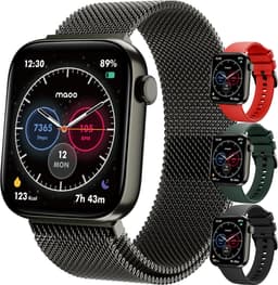Maoo ProWatch AMOLED Smartwatch Dames en Heren - Milanese Bandje en 3 Siliconen Bandjes - Stappenteller - Hartslagmeter- Bloeddrukmeter - Slaapmonitor - Multisport - Geschikt voor Android en iOS - Gun Metal — thumbnail 1