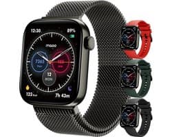 Maoo ProWatch AMOLED Smartwatch Dames en Heren - Milanese Bandje en 3 Siliconen Bandjes - Stappenteller - Hartslagmeter- Bloeddrukmeter - Slaapmonitor - Multisport - Geschikt voor Android en iOS - Gun Metal