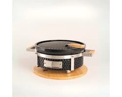 LIVIN' Ronde Shichirin BBQ - Barbecue - Tafelgrill - Hibachi - Japanse BBQ Grill - Keramische Japanese Yakitori Grill - Geschikt Voor Binchotan Houtskool - 2 t/m 6 Personen - Grilldoorsnede 29.8 cm