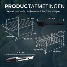 ONE Emporium airfryer stapelrekken – 2-delig RVS – geschikt voor Ninja Dual & meer – met oliekwast & keukentang — thumbnail 2