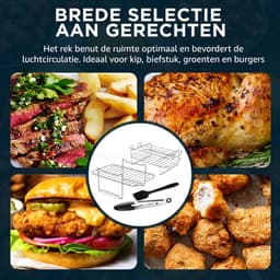 ONE Emporium airfryer stapelrekken – 2-delig RVS – geschikt voor Ninja Dual & meer – met oliekwast & keukentang — thumbnail 3