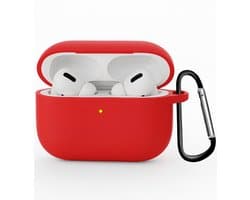 Hoesje Geschikt voor Apple Airpods Pro 3 - Siliconen Hoes met Clip - Silicone Case Cover - Rood