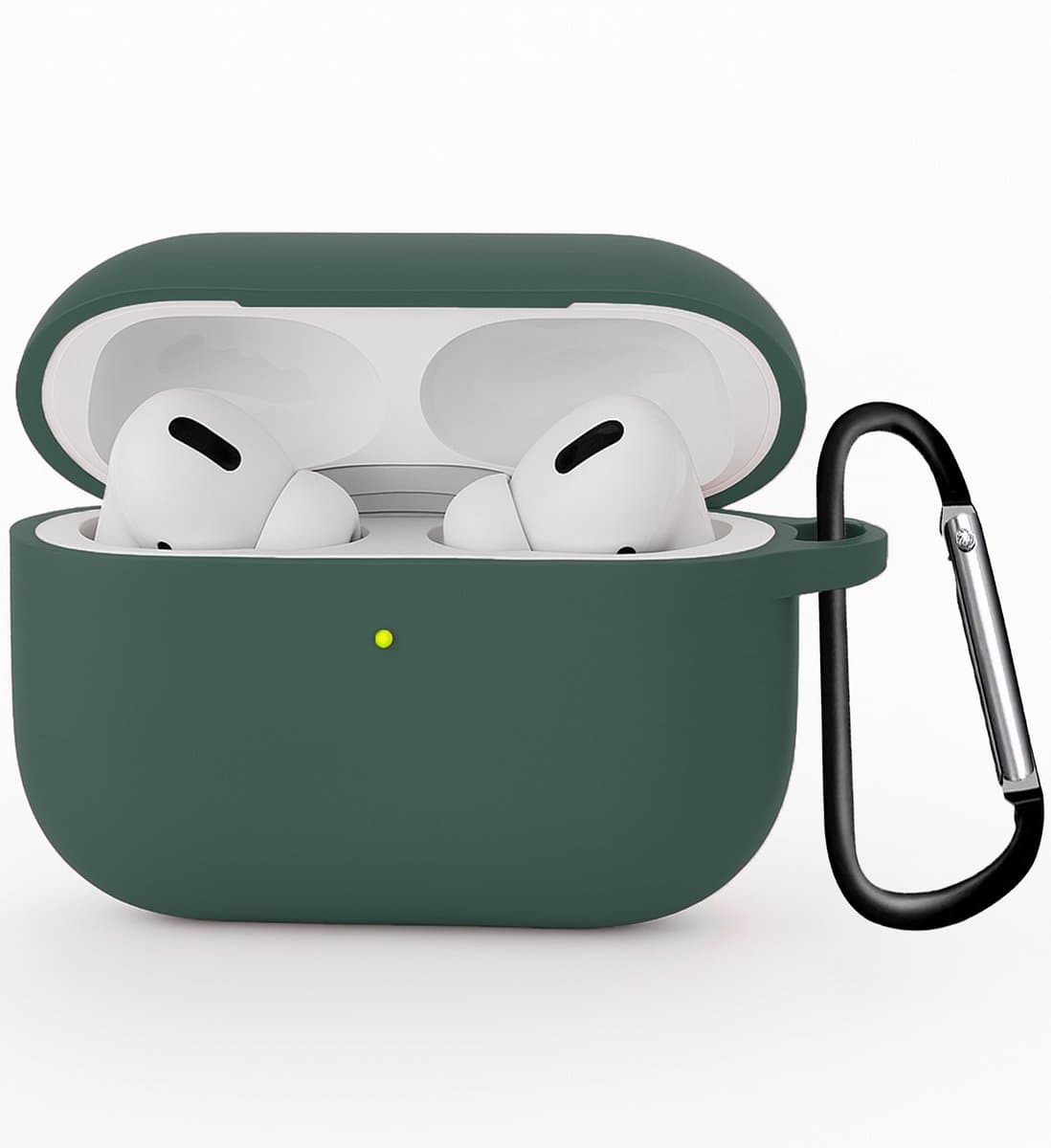 Hoesje Geschikt voor Apple Airpods Pro 3 - Siliconen Hoes met Clip - Silicone Case Cover - Donkergroen — afbeelding 1
