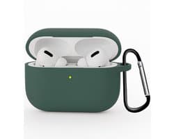 Hoesje Geschikt voor Apple Airpods Pro 3 - Siliconen Hoes met Clip - Silicone Case Cover - Donkergroen