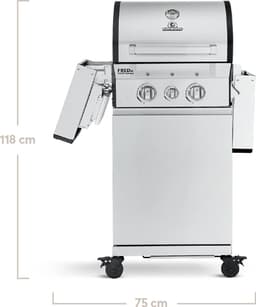 BURNHARD® 2 Branders gasbarbecue FRED Jr. Deluxe Series 3 incl. 900°C keramische infraroodbrander, gietijzeren grillrooster + inklapbare zijtafels — thumbnail 5