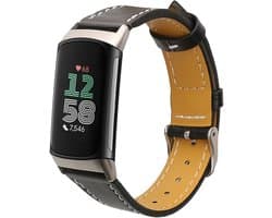 kwmobile lederen horlogebandje geschikt voor Fitbit Charge 6 / Charge 5 polsband - Echt leren smartwatch bandje - Activity tracker horloge band in zwart