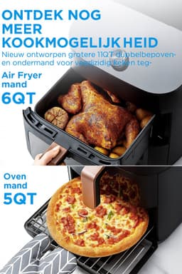 Heteluchtfriteuse – Airfryer – Luchtkoker - Friteuse - Elektrische Airfryer - Dubbele Lagen – Overlappend – Slimme Wifi – 11L – XL Capaciteit – Ruimtebesparend – Touch Display – Snelle Verwarming – Vetarm — thumbnail 3
